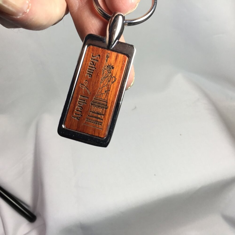 Laser Etched Statue Of Liberty Wood/Stainless Steel Keychain "Samuel"